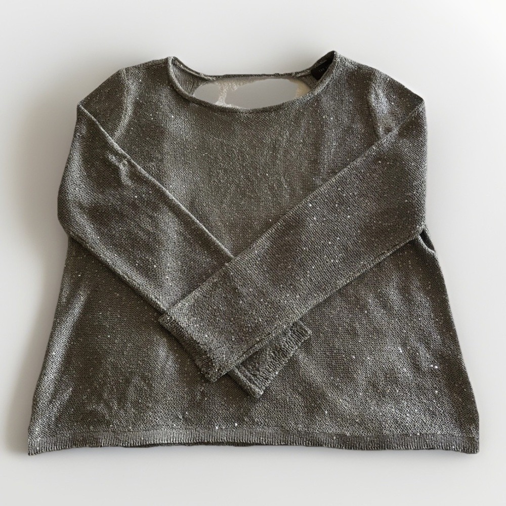 The Limited Sequin Open Back Sweater Womens Medium Silver Metallic Knit Beach